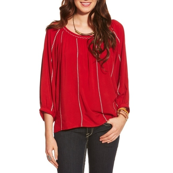 Ariat Tops - Ariat Ali Red Embroidered Peasant Blouse | Size Large